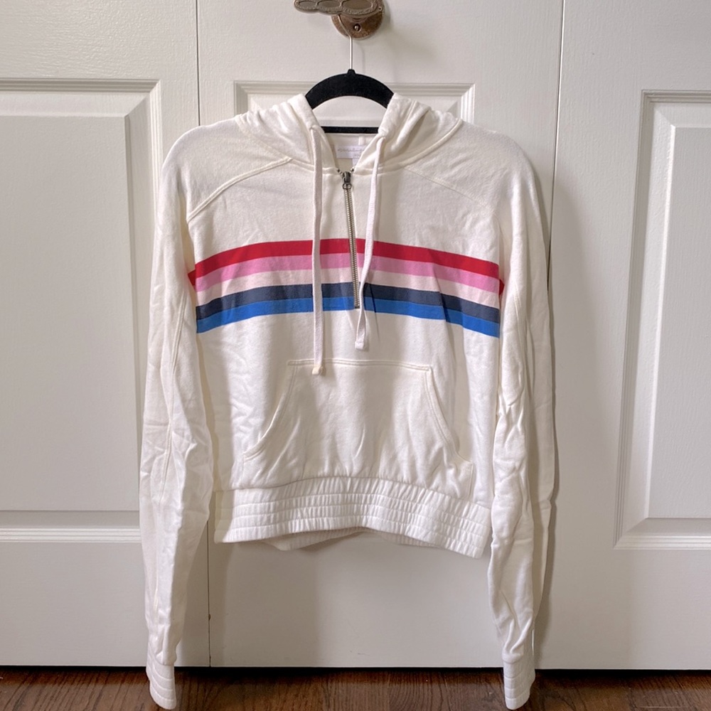Aviator Nation inspired Spiritual Gangster Cream/ white 3/4 zip Hoodie Like New